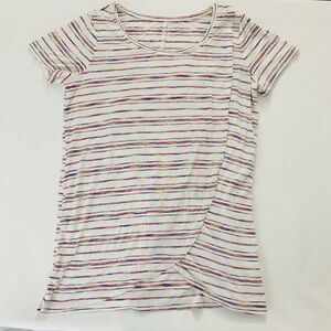 Motherhood Maternity‎ Nursing Shirt Women S White Colorful Stripe Short Sleeve